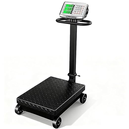660lb Industrial Platform Scale with Wheels Computing Floor Digital Scale with Accurate LB/KG Price Calculator High Definition Displa Foldable for Weighing Luggage Package Shipping Mailing