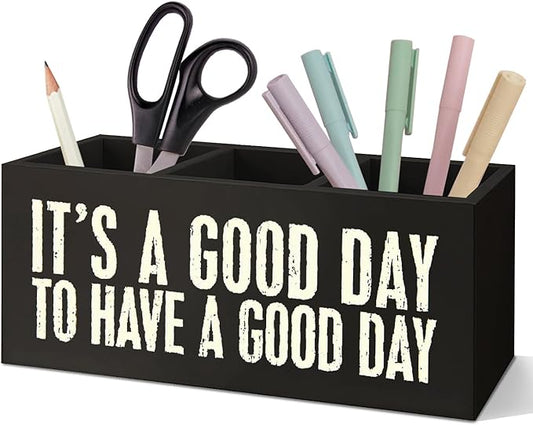 SNNDER It's a Good Day to Have a Good Day Pen Holder, Inspirational Desk Decor, Motivational Gifts for Women Men Acrylic Pen Pencil Holder Organizer for Home Office Desk Accessories