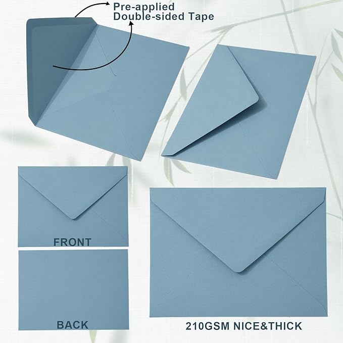 Whaline 50Pcs A7 Invitation Envelopes Set Dusty Blue Greeting Card Envelopes V-Flap Envelopes Gift Card Sleeves for Mailing Envelopes Sending Card Wedding Baby Shower Birthday, 7.3x5.3 Inch