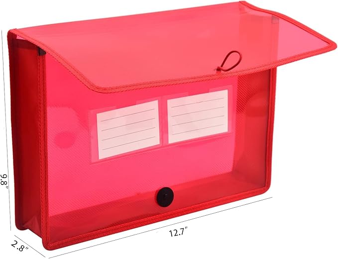 Expanding File Folder Document Organizer with Elastic Cord & Button Closure, Letter Size, 2.8" Expansion, Letter A4 Expandable File Folder for Home School Office Organization, 5 Pack