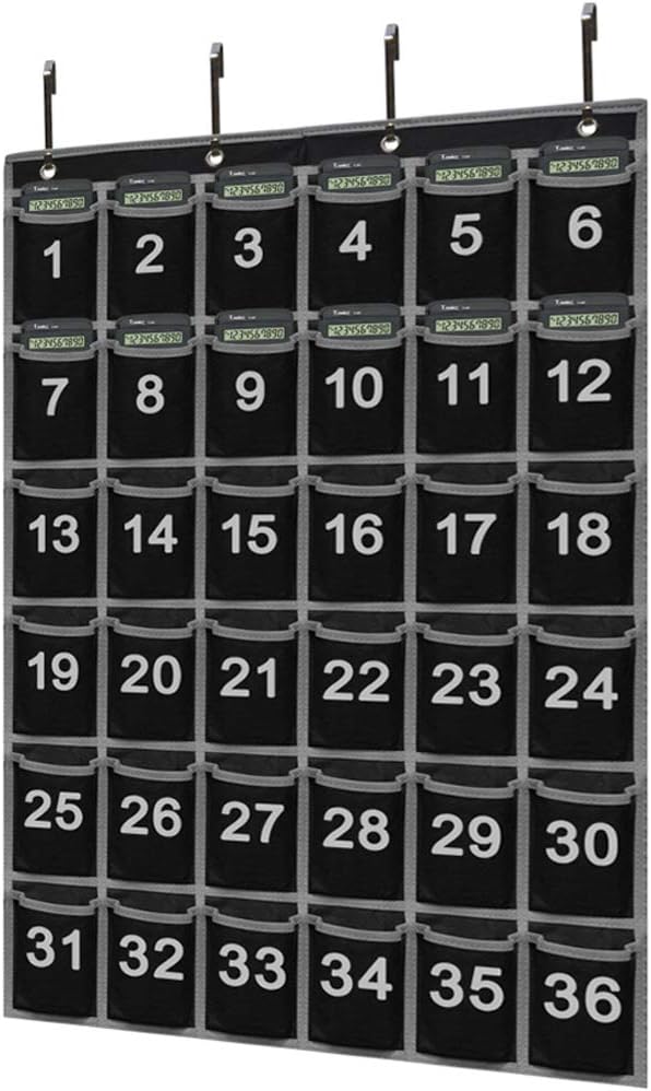 EAMAY 36 Numbered Classroom Pocket Charts for Cell Phones and Calculators Holder Wall Door Mount Hanging Organizer