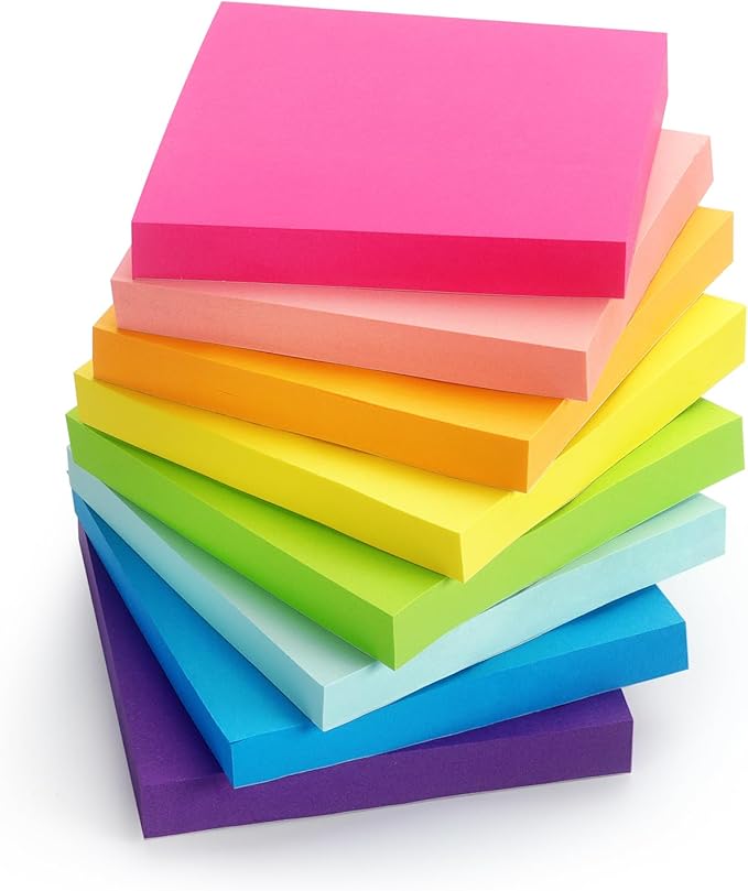 Sticky Notes 3x3 inch Bright Colors Self-Stick Pads 8 Pads/Pack 85 Sheets/Pad Total 680 Sheets