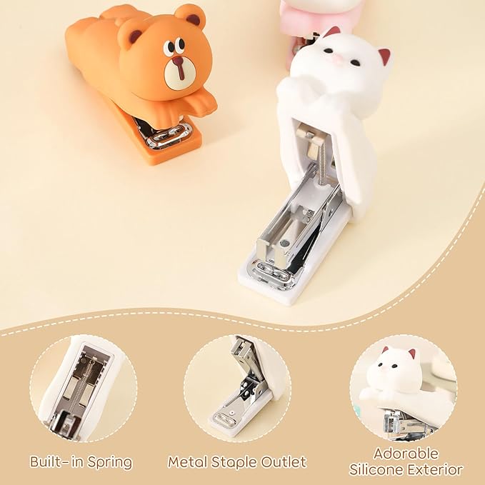 Honagu Mini Cute Animal Stapler with Staples, Cartoon Stereoscopic Silicone (PVC) Stapler, Labor-Saving Office Supplies for Students Kids (White Puppy)
