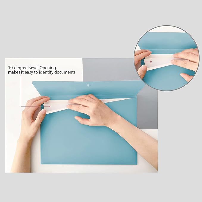 VANRA Poly File Folders Letter Size File Jackets Organizer Plastic Envelope A4 Flat Document Holder with Snap Button Closure (Pastel Blue, Pack of 5)