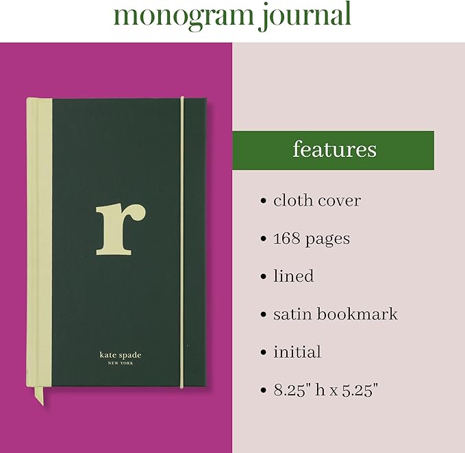 kate spade new york Just Mine Notebook Journal, Monogram Cloth Hardcover Journal, 8.25" x 5.25", Diary Includes 168 Lined Pages, (R)