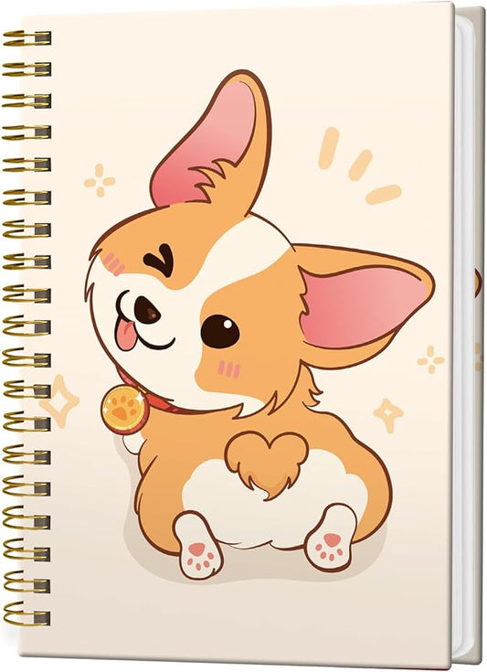 Spiral Notebook Journal for Women Men, A5 Hardcover Journal, 120 Pages Thick Paper, College Ruled Writing Notebook for School, Work & Office 8.3'' × 5.9''(Cute Corgi Dog)