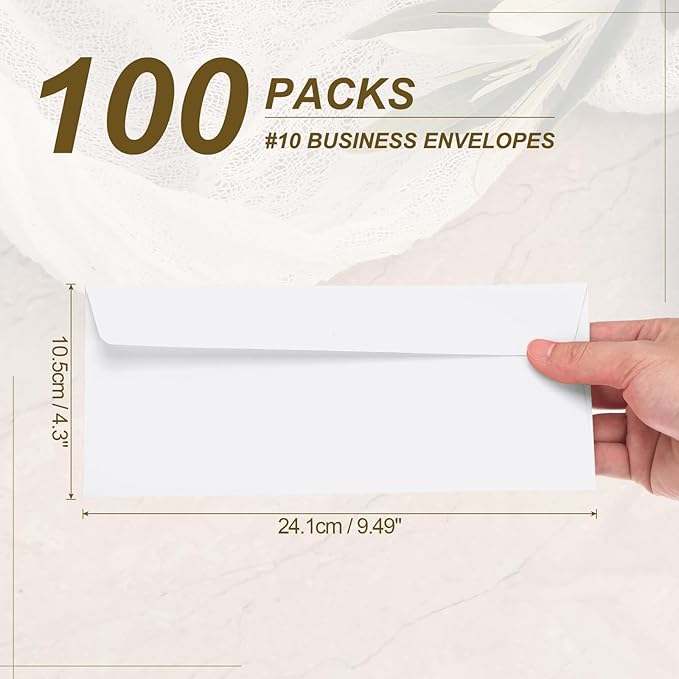 PATIKIL 100 Pack White #10 Business Envelopes, Colored Self Seal Letter Size Envelopes for Business Mailing Office Checks Invitation, 4-1/8 x 9-1/2 Inches