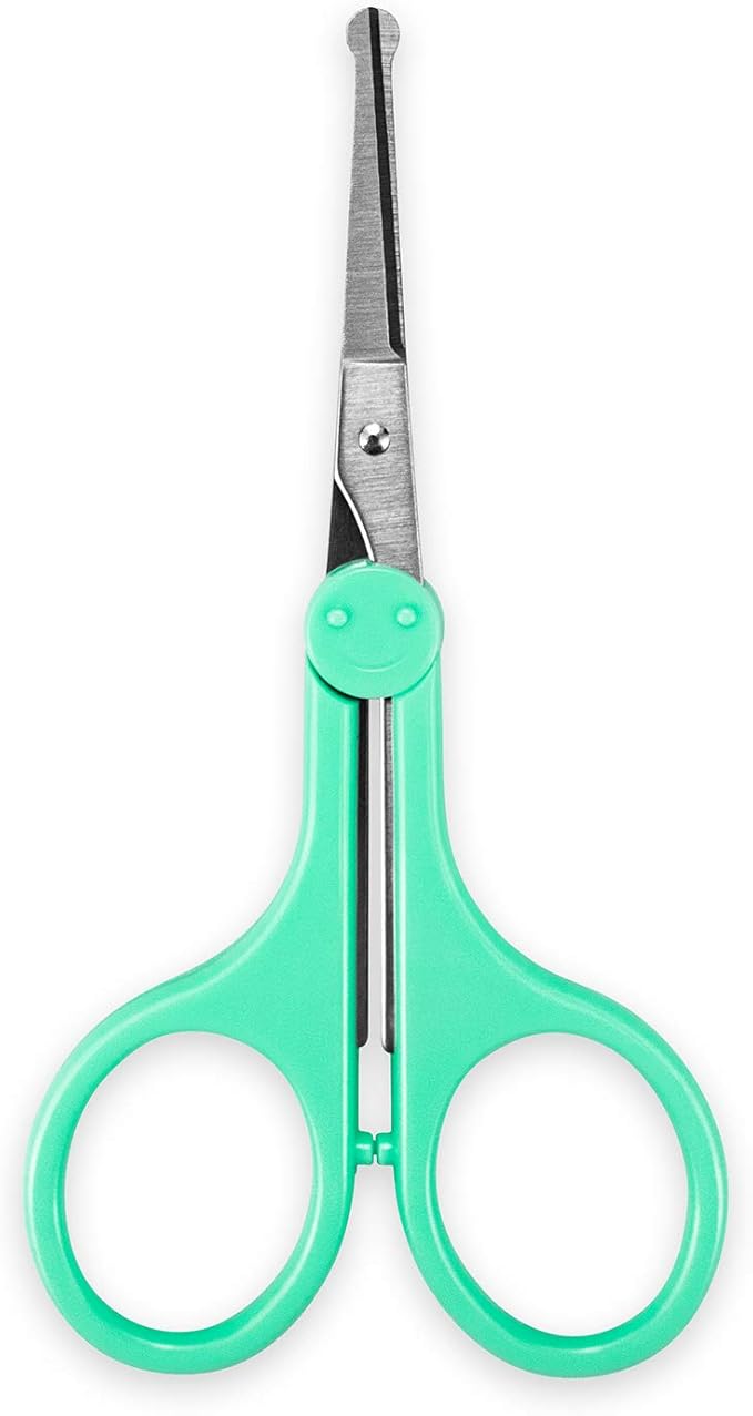 Eyebrow Scissors, Small Scissors for Facial, Nose, Eyebrow, Mustache, and Beard Hair Trimming & Grooming, Safety Edge, Green Long Cap