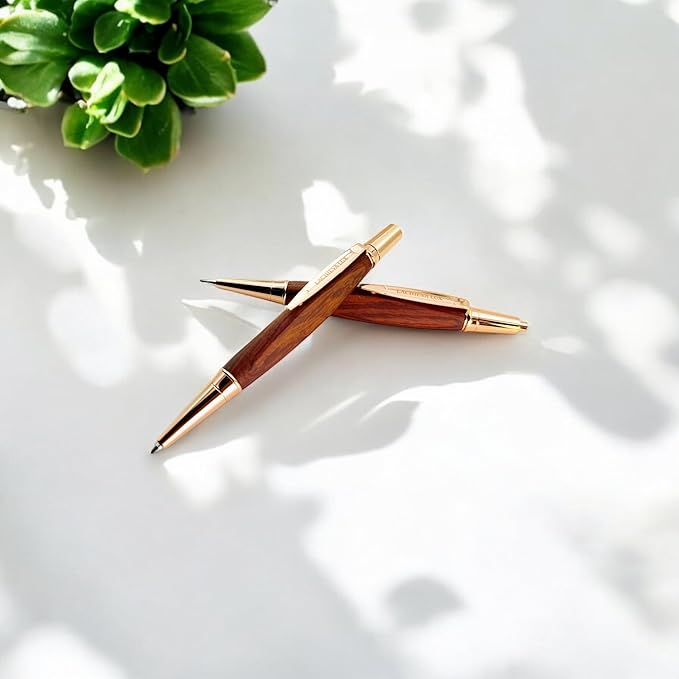 LACHIEVA LUX Rosewood Ballpoint Pen and Mechanical Pencil Set – Triangle Grip, Luxury Gift for Men and Women, Includes Refills and Gift Box