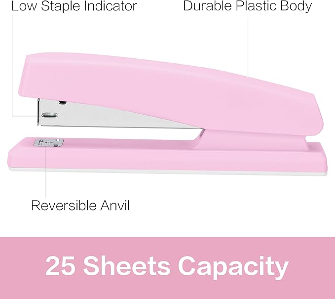 Deli Stapler, Desktop Stapler, 2 Pack, Office Staplers, 25 Sheet Capacity, Includes 2000 Staples and 2 Staple Removers, 2 Pack, Pink