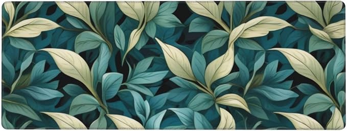 Gaming Mouse Pad, Large Non-Slip Rubber Base Mousepad, Keyboard Mouse Mat, Desk Pad with Stitched Edges, 31.5x11.8inch, Morris Leaves