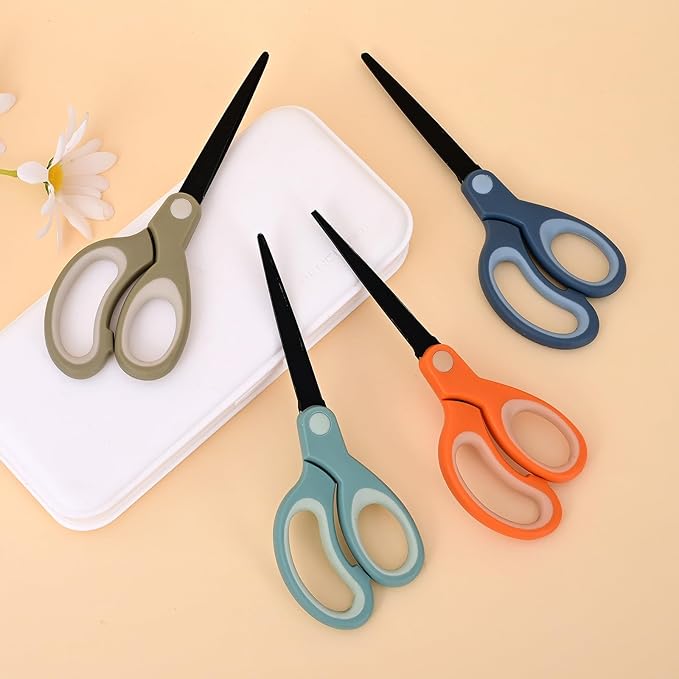 Pastel Non-Stick Scissors - All Purpose Stainless Steel Craft Shears With Soft Grip, Blunt Tip for Fabric, Kids, Office, Home, School - Left & Right Handed (1 Pack, Greyish-green)