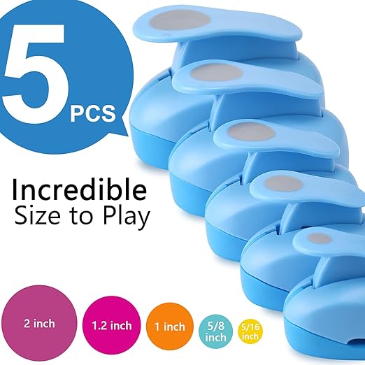 MyArTool Circle Hole Punch Set, 3/8 Inch, 5/8 Inch, 1 Inch, 1.5 Inch, 2 Inch, 5 Different Size Circle Paper Punch for Scrapbooking, Card Making, DIY Photo Albums, Gift Tags, Homemade Confetti