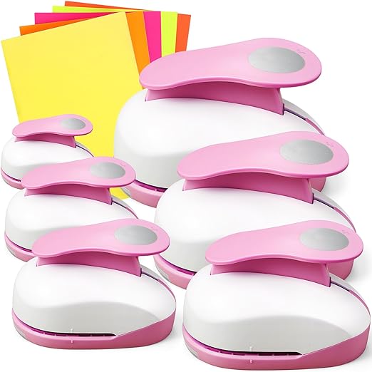 Chengu 6 Pcs Circle Punch Set 3in/2in/1.5in/1in/0.6in/0.3in Scrapbook Hole Punchers Crafting with 10 Sticker Paper Round Cutter Scrapbook for Office Supplies DIY Albums Photos