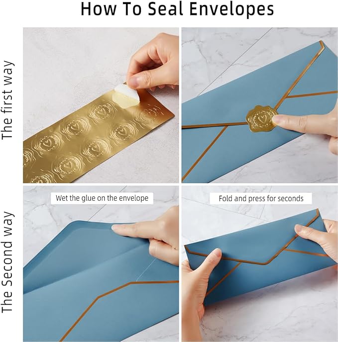 50 Pack #10 Business Envelopes with Gold Border, Self Seal Standard Envelopes with Gold Stickers for Office, Checks, Letter Mailing, Invoices, 4 1/8 x 9 1/2 Inches (Dusty-Blue)