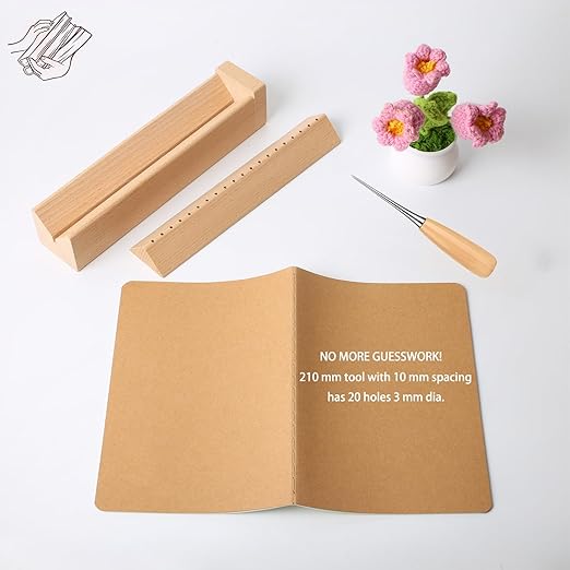 Beech Wood Book Binding Cradle with an Awl,Used for Book Binding Hole Punching,Sturdy and Durable, Easy to Store,Bookbinding Supplies, Bookbinding Punch Tool