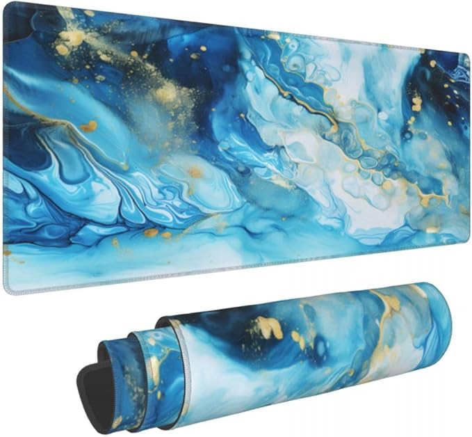 Desk Pad,Office Desk Mat 31.5"×11.8" Large Gaming Mouse Pad,Durable Extended Computer Mouse Pad,Waterproof Thick Big Mouse Pads with Non-Slip Rubber Base Office Home Blue Gold Marble
