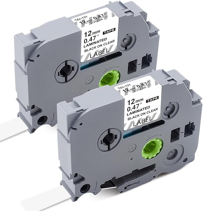 TZ Tape 12mm 0.47 Laminated Clear Compatible for Brother P Touch Label Tape TZe-131 TZ-131 Black on Clear for Brother Label Maker PT-H110 D210 D220 D400 1180 1280 1890 2040 Cube,2-Pack