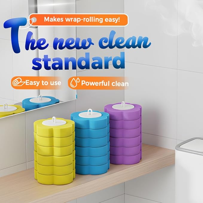 Disposable Toilet Cleaning System: Toilet Brush & Holder Kit with 18PCS Pre-Soaked Cleaner Wall-Mount Scrubbing Toilet Brush Bathroom Cleaning Kit (36-Pack Lemon Brush Head)