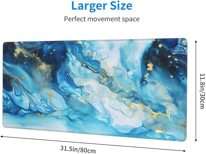 Desk Pad,Office Desk Mat 31.5"×11.8" Large Gaming Mouse Pad,Durable Extended Computer Mouse Pad,Waterproof Thick Big Mouse Pads with Non-Slip Rubber Base Office Home Blue Gold Marble