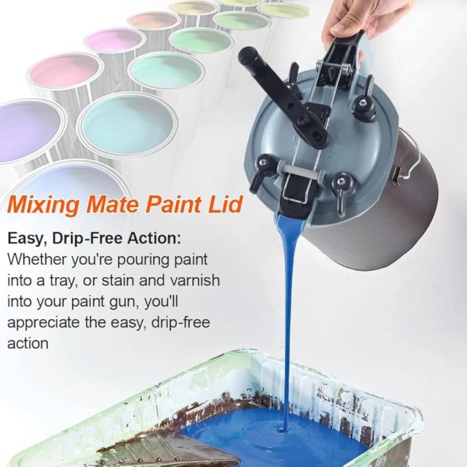 2 PCS 4L Mixing Mate Paint Lid with Paint Pouring Spout and Mixing Blade, 1 Gallon Universal Paint Shaker, for Stirring, Storing and Pouring, with Hand Crank