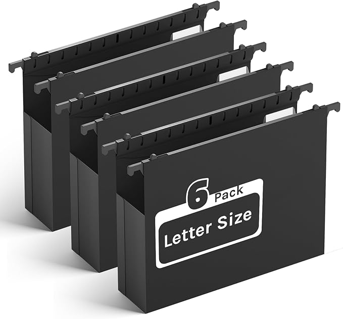 Plastic Hanging File Folders Letter Size,Heavy Duty 2" Expandable File Folder with Tabs,6 Pack Reinforced Expanding Hang Folder,File Cabinet Folders,Extra Capacity,Hanging Organizer for Home Office