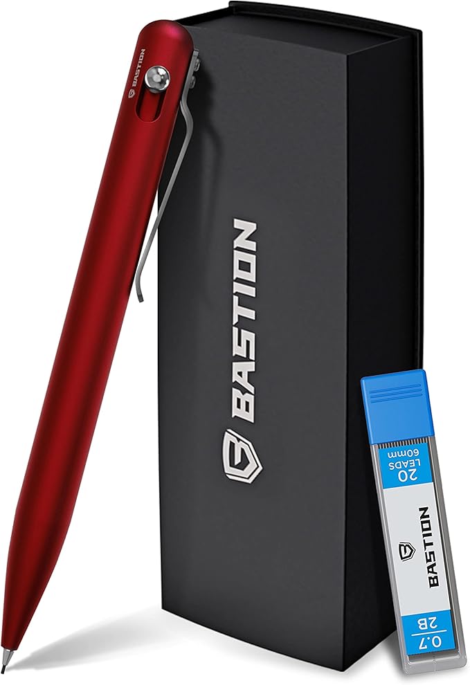 BASTION® Luxury Mechanical Pencil, Professional Lightweight Medium Point Aluminum Pencil for Birthday Gift includes 20 x 0.77mm Lead Refills - Red