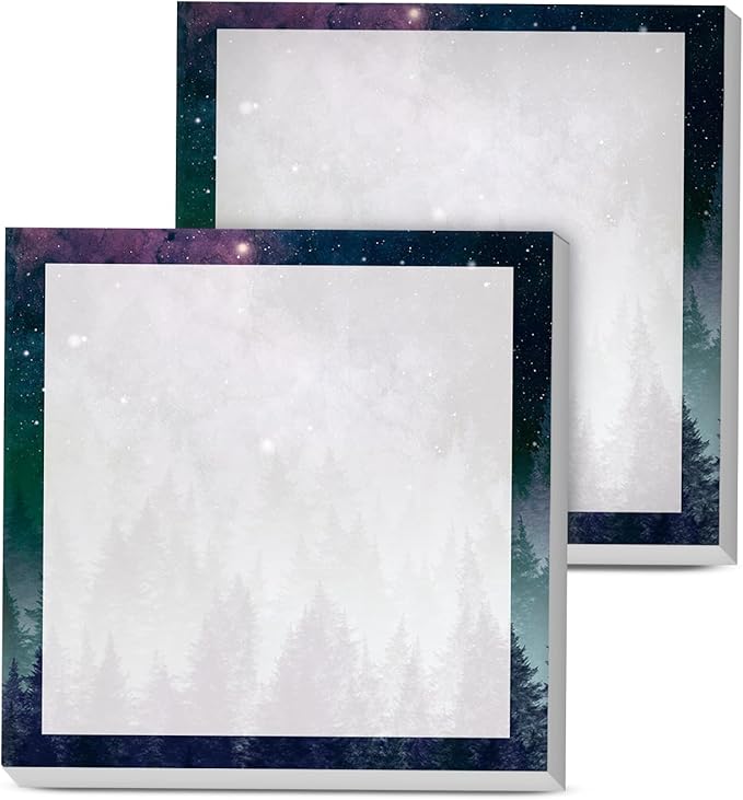 Sticky Notes, 2 Pads, 3x3 inches, Cute Colorful Fun Self-Stick Note Pads, Easy Post, Strong Adhesive Notepad Galaxy Forest Sky