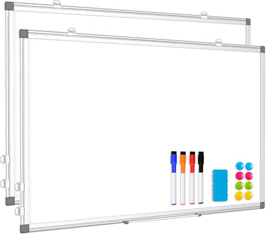 WALGLASS 2 Pack Large White Board, 60" x 40" Double-Sided Dry Erase Board Whiteboard for Wall, Hanging Mounted Whiteboard Silver Aluminium Frame for Home, School, Office