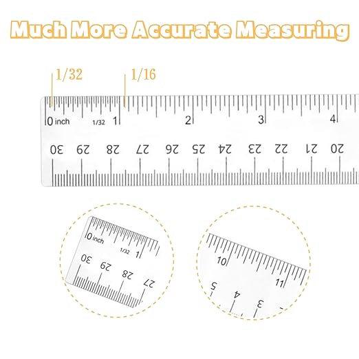 Plastic Ruler, 12 Inch Clear Plastic Ruler, Centimeter, Millimeter and Inches, Pack of 2