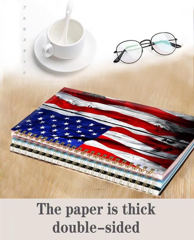 Spiral Journal Notebook,A5 Hardcover Lined Journals for Women Girl 6 x 8.3 in,120 Pages Thick Paper,Cute College Ruled Writing Notebook for Gifts Office Work School(Old Wood American Flag)
