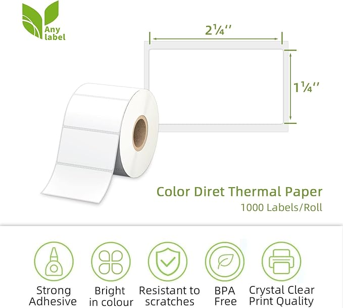 2.25" x 1.25" White Direct Thermal Labels, Replacement for Self-Adhesive Address Shipping Barcode Thermal Stickers, Compatible with Rollo & Zebra Thermal Label Printer(1 Roll, 1000 Labels)