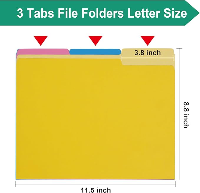 File Folders Letter Size 18 Pack Yellow Folders 8.5 x 11 1/3-Cut Tabs,Colored File Folders Office Home School for Documents Files Paper