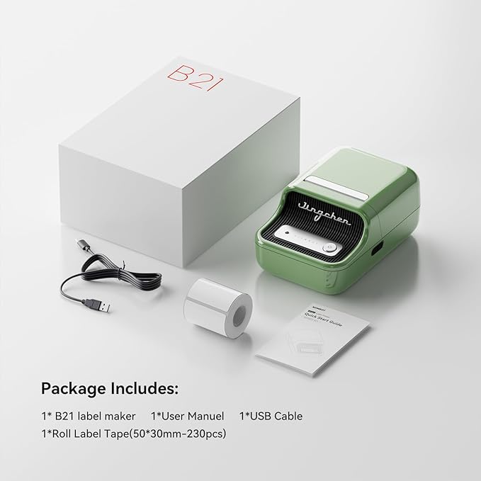 NIIMBOT B21 Label Maker, 2 Inch Portable Thermal Label Printer, Label Maker Machine with Tape, Compatible with Android, iOS & PC,Labeling for Home Storage Office and Small Business,Green
