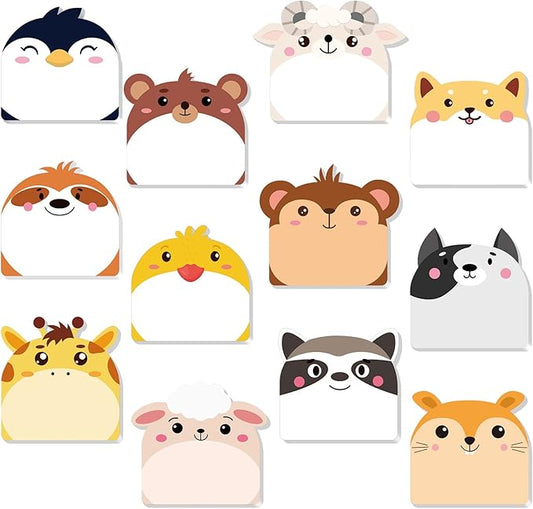 Yinder 24 Pads Cute Sticky Notes Kawaii Fun Animal Sticky Notes Pads Bulk Cartoon Memo Self Adhesive for Veterinary Gift Office School Tab Party Supplies(Multi Animals)