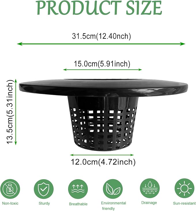 HG6RDBK 6 in. Wide Lip Bucket Basket(Pack of 5)，5 Gallon Bucket Lids for DWC, Net Pots for Hydroponics，Round Plant Container with Mesh Bottom