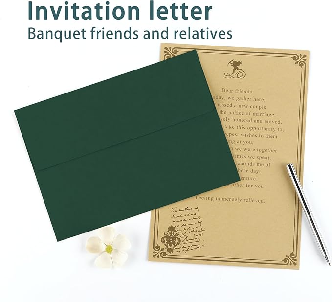 50 Pack 4x6 Printable Envelopes - Self Seal A4 Green Envelopes for Invitations, Baby Showers, Birthdays, Weddings, Postcards & Mailing