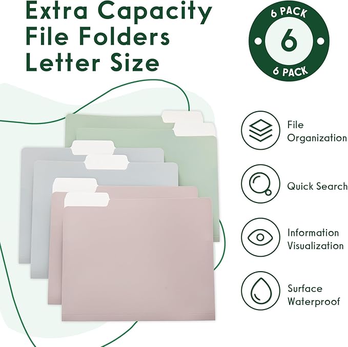 Y YOMA 6 Pack Extra Capacity File Folders Letter Size Accordion Decorative File Folder Cute Pretty Colored Filing Folder File Organizers for Office School Home Desktop with 1/3-Cut Tab, Morandi Color