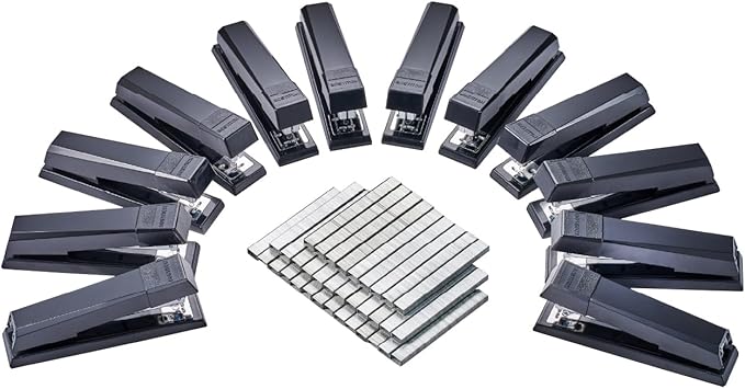 Bostitch Office Stapler, No-Jam Premium for Desktop, Includes 1,250 Staples, Full-Strip, 25 Sheet Capacity, Black, Pack of 12