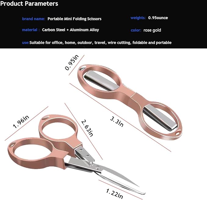 Mini Folding Scissors, Safe Portable Travel Mini Scissors, Stainless Steel Retractable Small Scissors for Home Office, Safe Portable Travel Scissors, 2 Piece Set (rose gold)