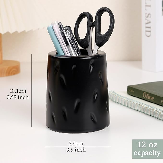 Ceramic Pen Holder for Desk, Makeup Brush Holder, Pencil Holder Stand, Pencil Cup Pot with Raindrop Design, Dual Use Desktop Organizer for Office, Home, School, Vanity