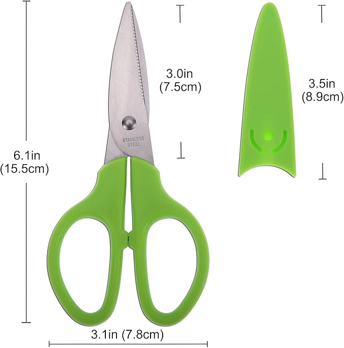 6 inches Multipurpose Scissors, Stainless Steel Sharp Basic Shears for School Office Home Kitchen Household Craft Supplies w/Protective Cover, Comfort Grip Green