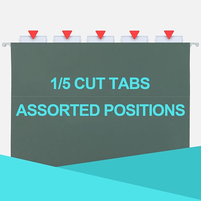 HERKKA Hanging File Folders, 80 Pack Reinforced Letter Size Hanging Folders with Heavy Duty 0 Inch Expansion, Designed for Bulky Files, Medical Charts, 1/5-Cut Adjustable Tabs, Green