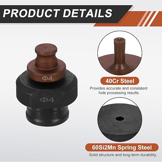 HARFINGTON Hydraulic Hole Punch Die 4mm Round Hole 40Cr Steel Electric Punching Kit for MHP-20 JP-20 Electric Punching Machine, Burgundy & Black