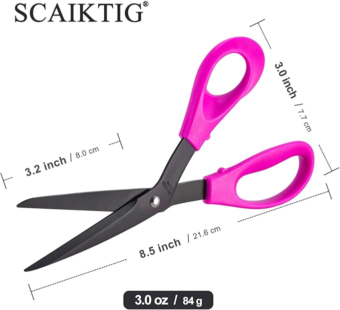 8.5‘’ Bent Fabric Scissors All Purpose Sharp Heavy Duty, Bent Shears for Sewing Crafting Cutting Clothes, Felt, Leather, Paper Supplies, Purple Handle and Black Titanium Coating Blades