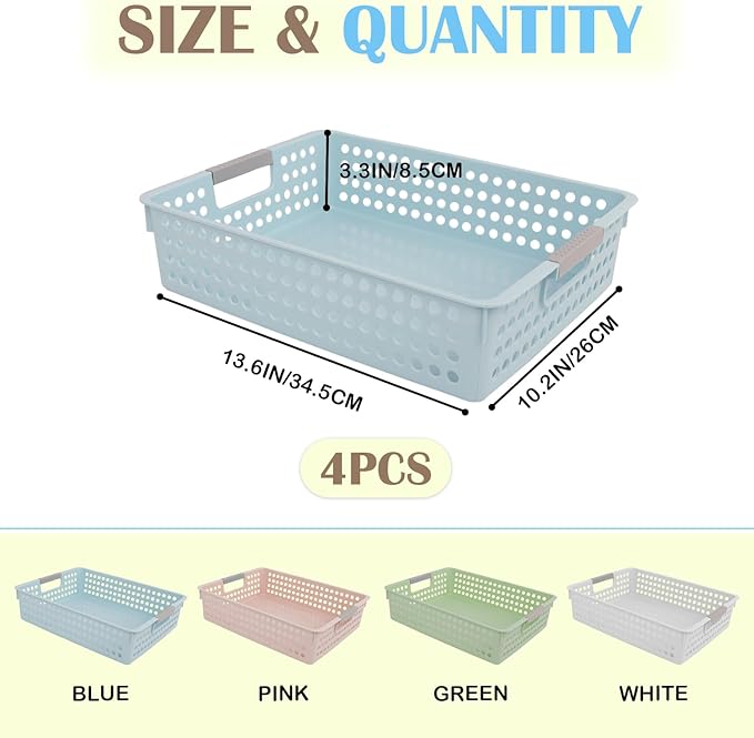 4A Paper Tray Organizer,4 Pack Paper Tray Durable Desk Storage Bins,Stackable School Supply Holder, Student Paper, Office Organizer & Teacher's Document Sorter (13.58"L x 10.23"W x 3.34"H) (Mixed 3)