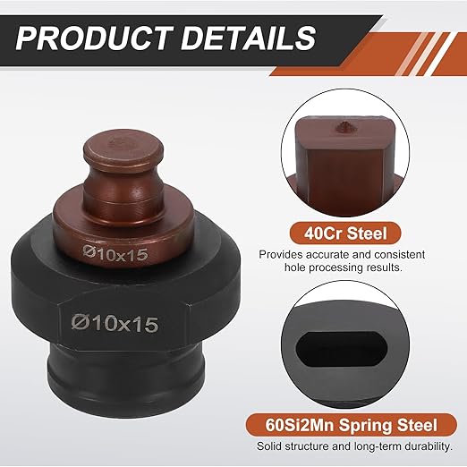 HARFINGTON Hydraulic Hole Punch Die 10x15mm Slotted Hole 40Cr Steel Electric Punching Kit for MHP-20 JP-20 Electric Punching Machine, Burgundy & Black