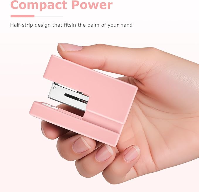 Mini Stapler - Small Cute Desk Staplers - 25 Sheet Capacity with 830 Staples and Staple Remover, Desktop Stapler for Office, School, Home, Pink