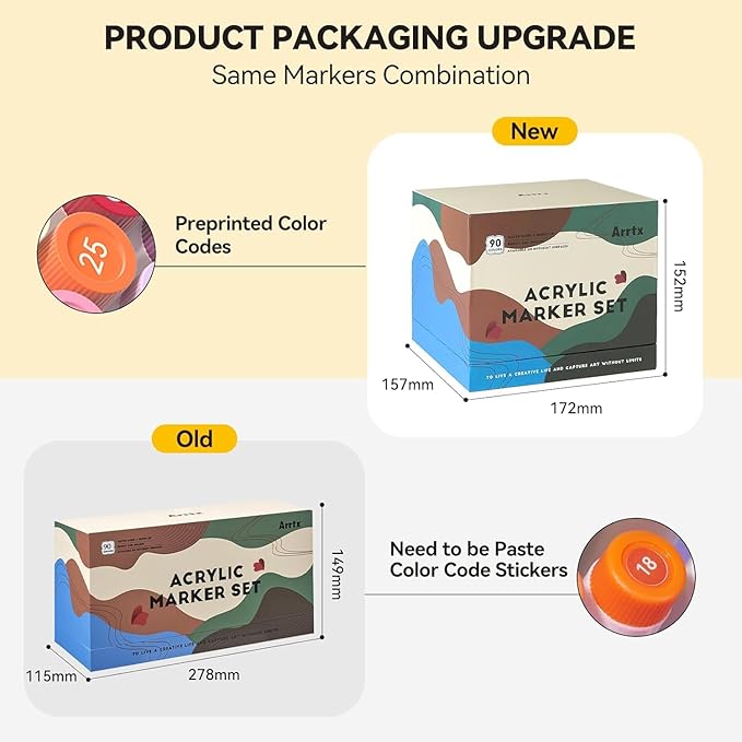 Arrtx Acrylic Markers 90 Colors, Premium Brush Tip Acrylic Paint Pens, Water Based Ink, No Toxic, Water Resistant Paint Markers for Rock Painting Wood Stone Glass Fabric DIY Project