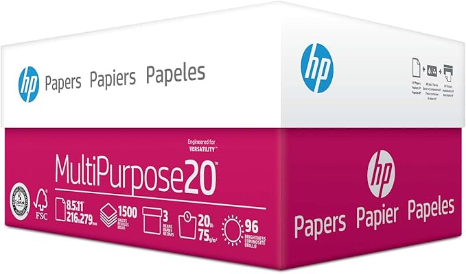 HP Printer Paper | 8.5 x 11 Paper | MultiPurpose 20 lb | 3 Ream Case - 1500 Sheets | 96 Bright | Made in USA - FSC Certified | 112530C